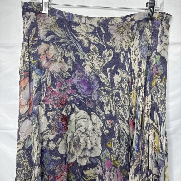 Anthropologie Sheer Dark Floral Print Maxi Skirt Size 14 Moody Purple Grey - Picture 2 of 10